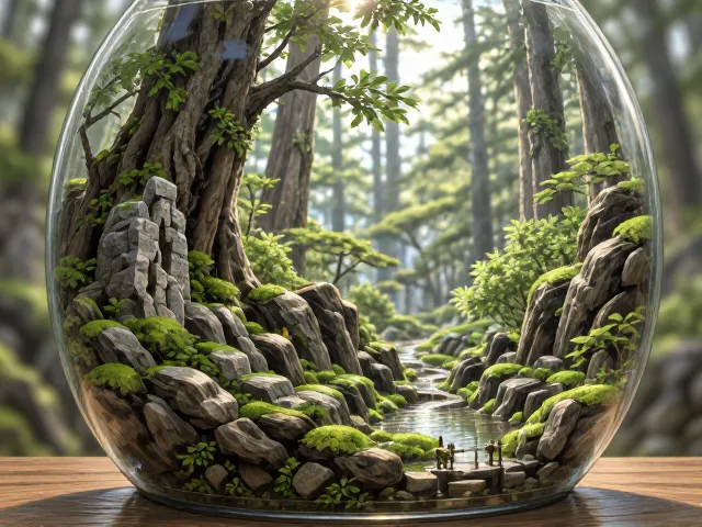 源自日本枯山水的中大型定制生态瓶,数百元打造庭院微景观