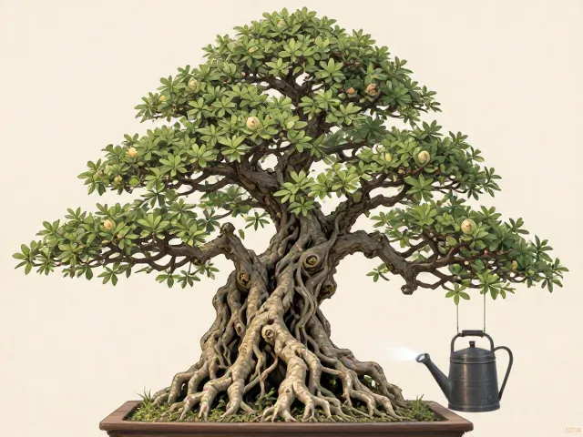 榕树盆景老桩珍贵，喷壶养护有讲究