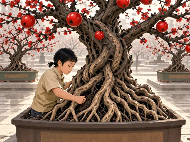 榕树盆景换盆修根教程，花果类梅花石榴金弹子养护指南