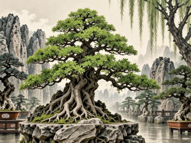明清流派纷呈!榕树盆景以植物山石造景,打造极致自然意境