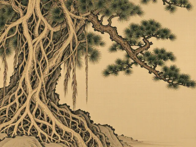 宋代画院风骨,榕树与松柏盆景的意境营造