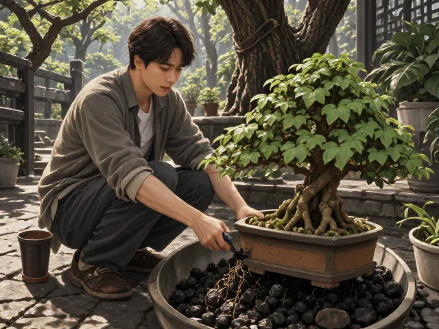 榕树盆景换盆修根指南，凌霄薜荔藤本养护技巧
