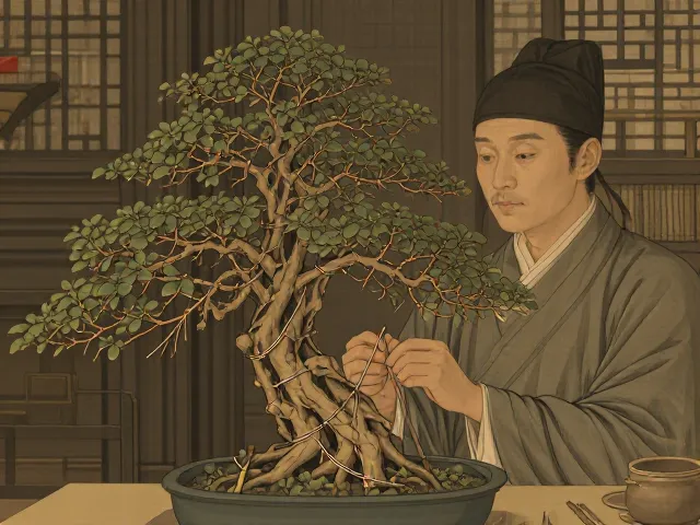 榕树盆景蟠扎用铝线还是铜线?受宋代画院影响技法解析