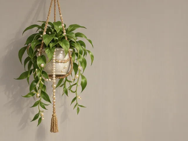 珍珠吊兰北欧风麻绳吊挂,高颜值桌面绿植装饰灵感