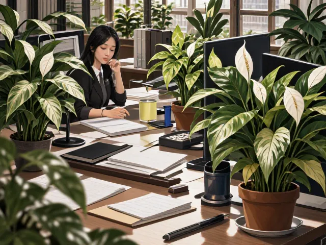 白鹤芋办公室桌面养护，忌高温闷热，避开这3点长得旺