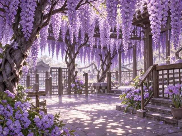 紫藤支撑引导技巧,打造庭院造景视觉焦点,四季花开满园香
