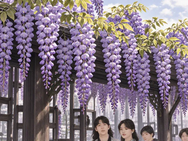 紫藤点缀小型花坛,不仅是花美,果实特色更独特!