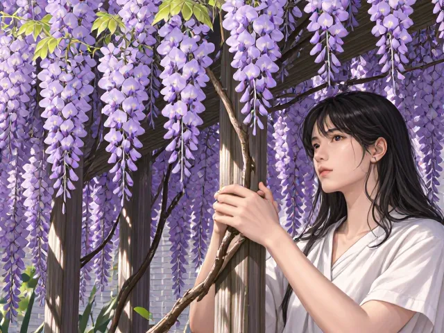 紫藤攀爬力不足?木质藤本正确牵引技巧,3招让花墙爆盆