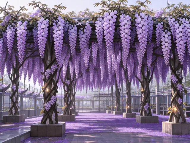 紫藤景观设计素材，紫藤与灯光结合效果图及施工细节