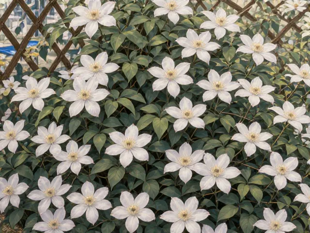 铁线莲只长叶不开花?搭配格栅支撑促花技巧