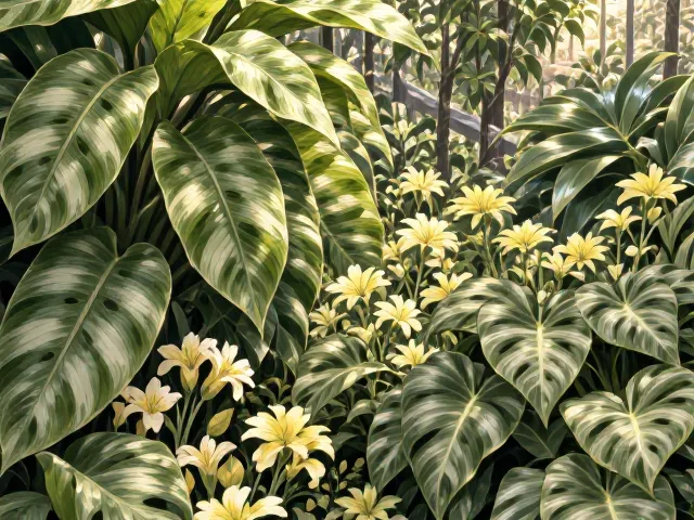 合果芋椭圆形叶配小型观花植物混植，打造高颜值室内绿植景观