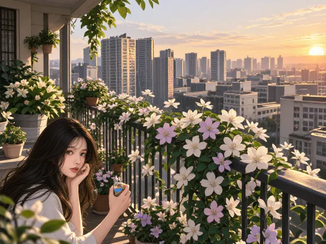 阳台垂直绿化，铁线莲薄肥勤施促花技巧