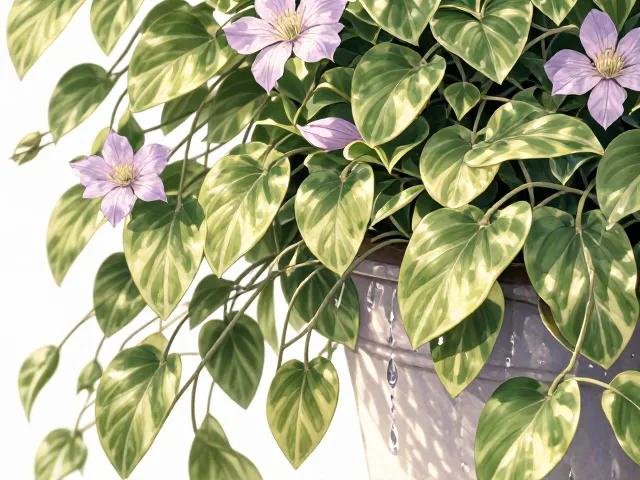 合果芋铁线莲椭圆形叶养护指南,光照浇水全解析