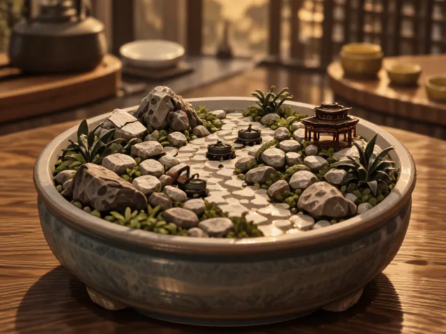 爱之蔓配禅意枯山水陶瓷小盆，打造桌面治愈系微景观