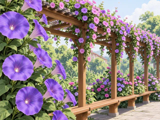 牵牛花耐寒性差异大？搭配木质廊架打造四季景观