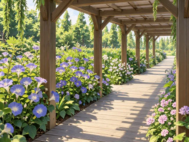 牵牛花耐寒性差异大？搭配木质廊架打造四季景观