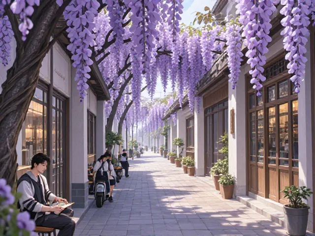 紫藤商业街区,天然遮阴降温,打造清凉网红打卡地