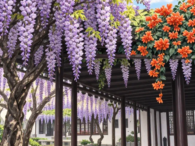 苏州园林紫藤廊与炮仗花,春日赏花指南及拍照攻略
