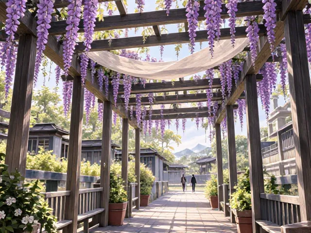 紫藤木质廊架搭配遮阳网，打造夏日清凉庭院，SEO优化指南