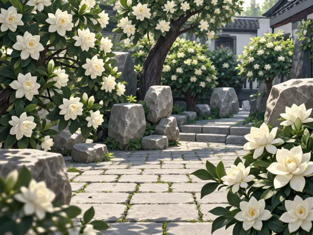 栀子花搭配石材造景,打造高颜值庭院,SEO优化指南