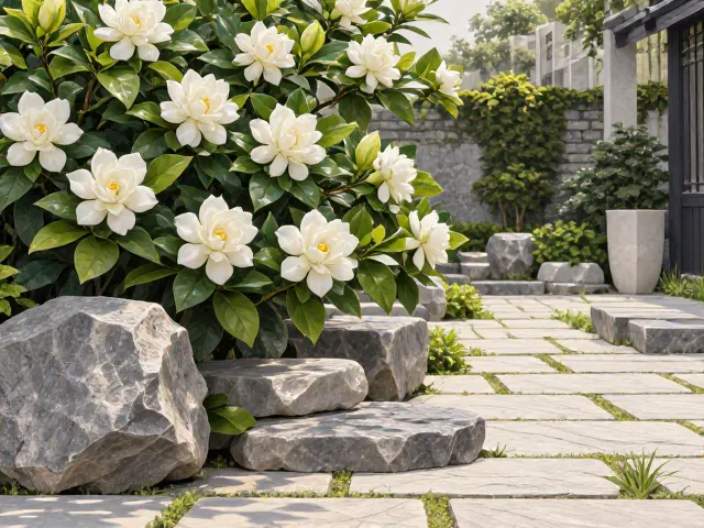 栀子花搭配石材造景,打造高颜值庭院,SEO优化指南
