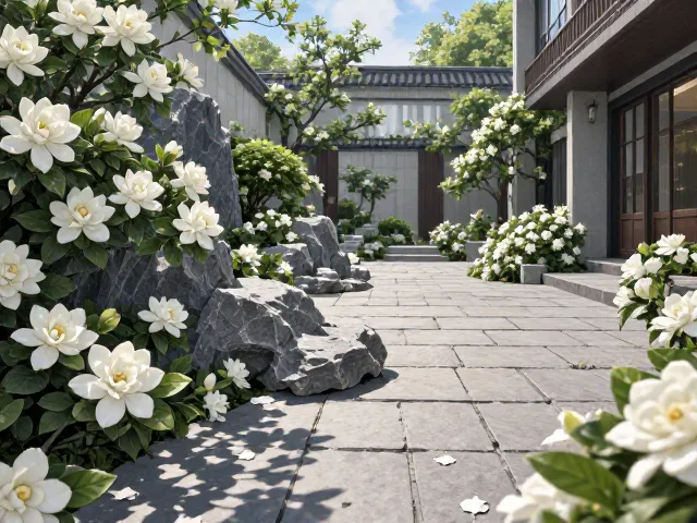 栀子花搭配石材造景,打造高颜值庭院,SEO优化指南