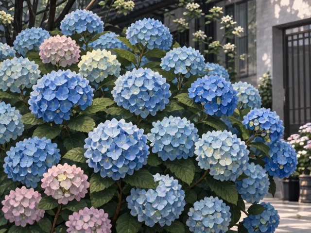绣球花耐寒性较强,庭院孤植打造高级感景观