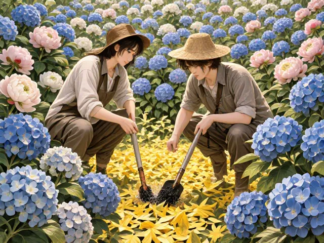 绣球花芍药花后补氮肥,促根壮苗防黄叶,来年花开爆盆