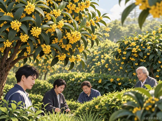 桂花树配含笑打造绿篱背景树,四季常青花香满园