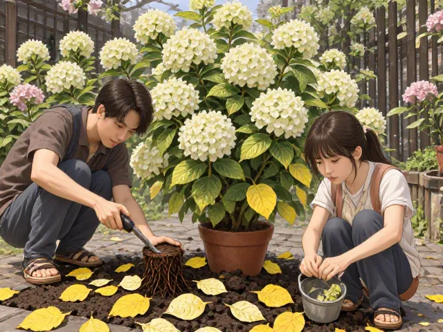 庭院孤植绣球花浇水过多导致黄叶?3招急救与正确养护指南