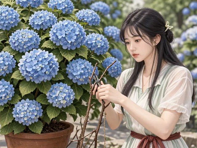 绣球花盆栽观赏，修剪枯枝技巧，促爆花更美观