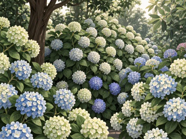绣球花花境搭配指南,观叶植物辅助,打造四季有景的庭院美学