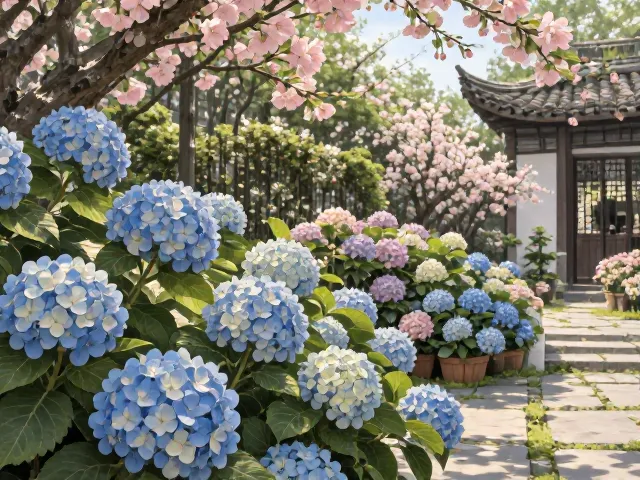 绣球花与海棠庭院孤植搭配，打造高颜值网红花园的SEO指南