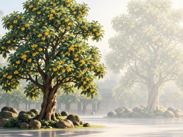 桂花树四季常青景观，树形高大挺拔，打造庭院高级感