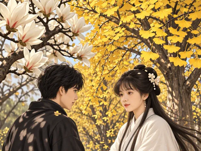 玉兰花与银杏，长寿坚韧的象征，捕捉显著季节性变化之美