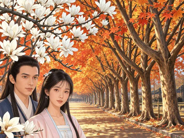 玉兰花与枫香,梧桐树下的高洁爱情与秋日浪漫