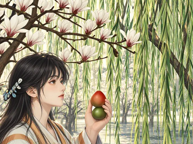 玉兰花与柳树的诗意邂逅,果实观赏指南,读懂离别与柔情