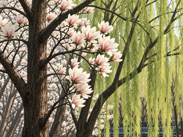 玉兰花与柳树,树皮特征揭秘,读懂离别与柔情