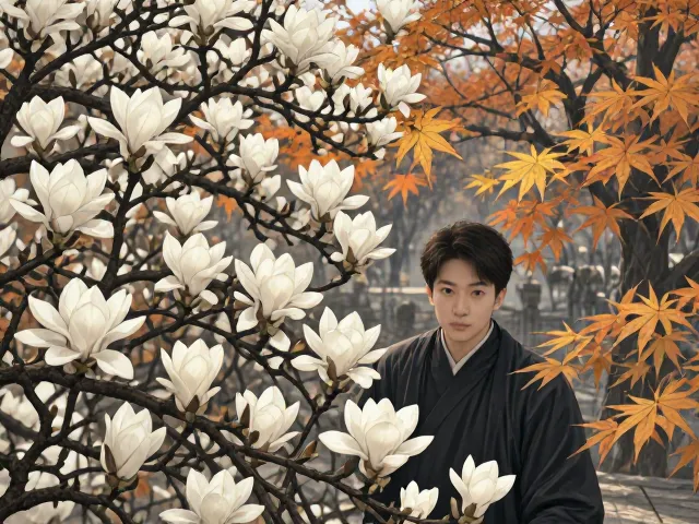 玉兰花与枫树,观花乔木的思乡与秋思之美