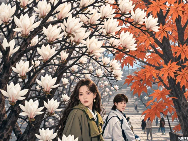 玉兰花与枫树,观花乔木的思乡与秋思之美