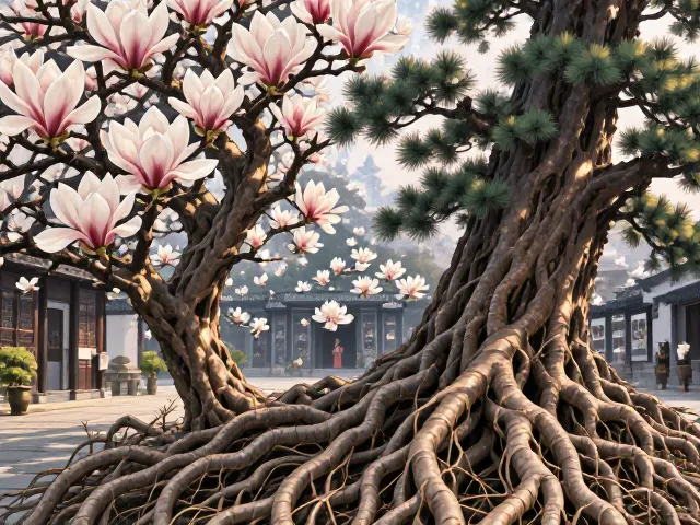 玉兰花根系发达,松柏高洁,打造高洁庭院的种植秘诀
