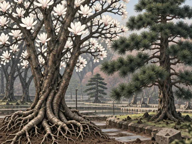 玉兰花根系发达,松柏高洁,打造高洁庭院的种植秘诀