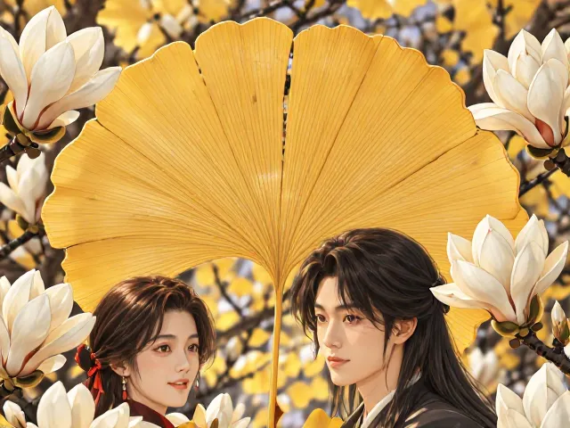 玉兰花与银杏，叶形之美，寓意长寿与坚韧