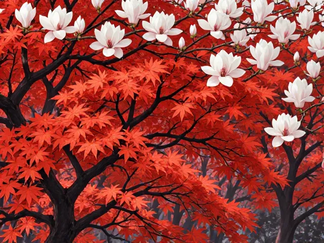 玉兰花与枫树，秋思红叶里的思乡情