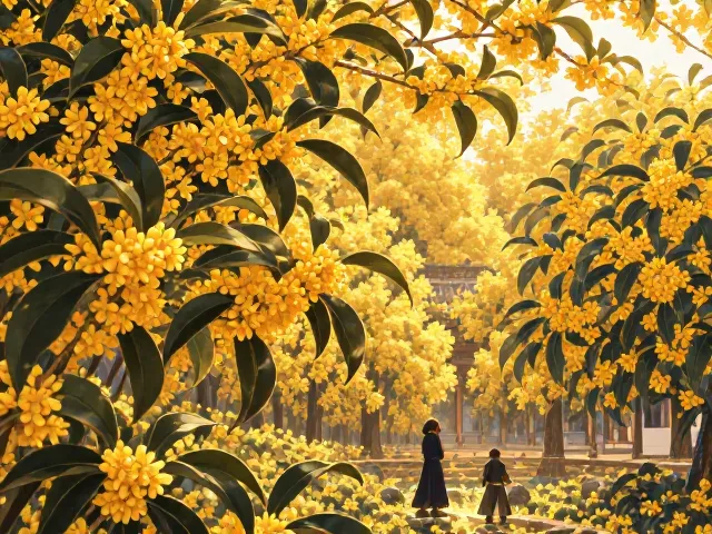 桂花盛开艳丽如金,寄托千年思念怀旧之情
