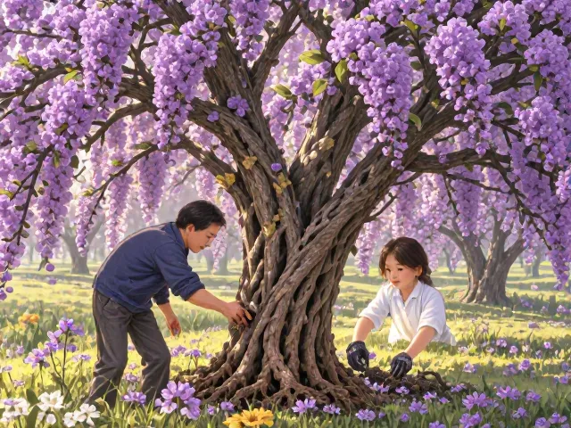 紫薇树春季施肥促花,检查根系健康,花开满枝不黄叶