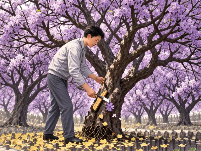 紫薇树春季施肥促花,检查根系健康,花开满枝不黄叶