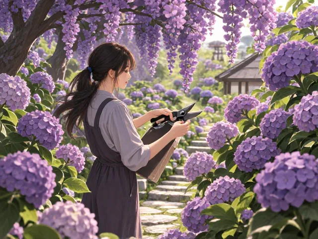 紫薇树绣球花,夏日庭院花繁茂盛景与养护指南