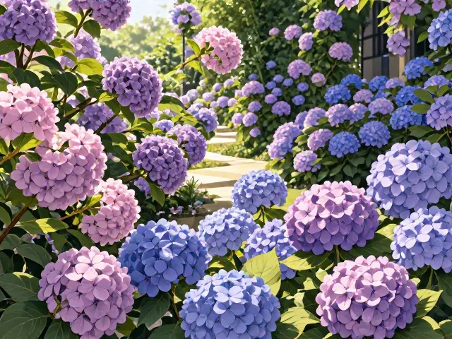 紫薇树绣球花,夏日庭院花繁茂盛景与养护指南