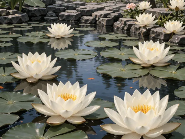 白睡莲庭院水景，观赏鱼类混养指南与生态造景技巧
